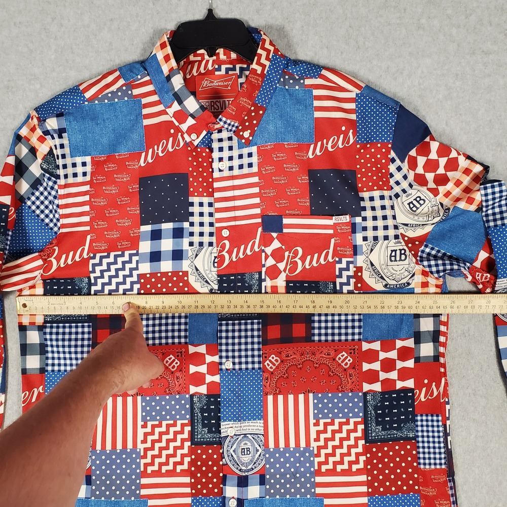 RSVLTS Budweiser Bud-dana KUNUFLEX Shirt Mens 2XL Long Sleeve Button Down Red - Picture 9 of 13